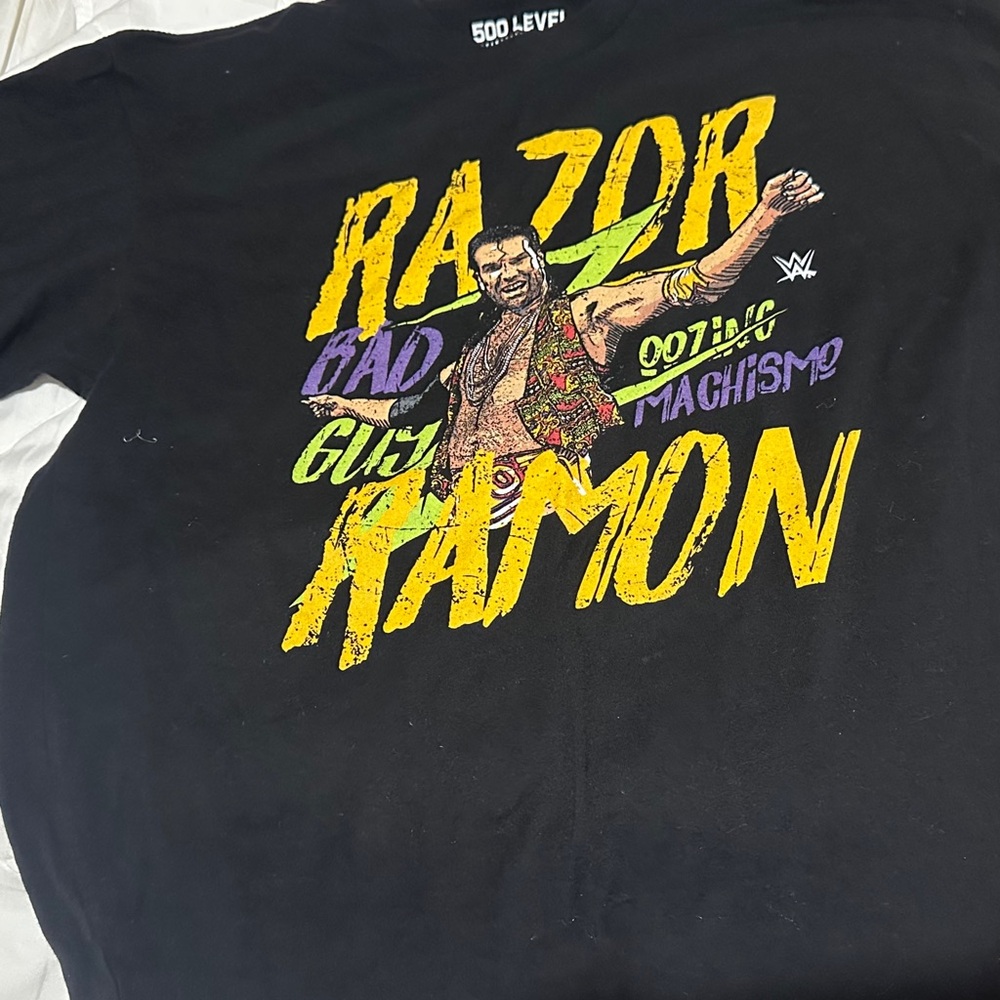 WWE Black Tee with Yellow and Purple Graphic